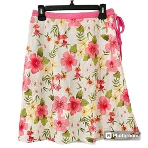 Y2K White Hannah Hibiscus Floral Tropical Midi Skirt